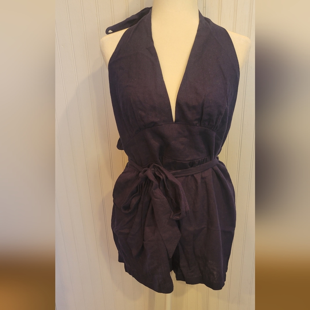 Mod cloth- halter top, short jumper, size xl, dark blue with pockets